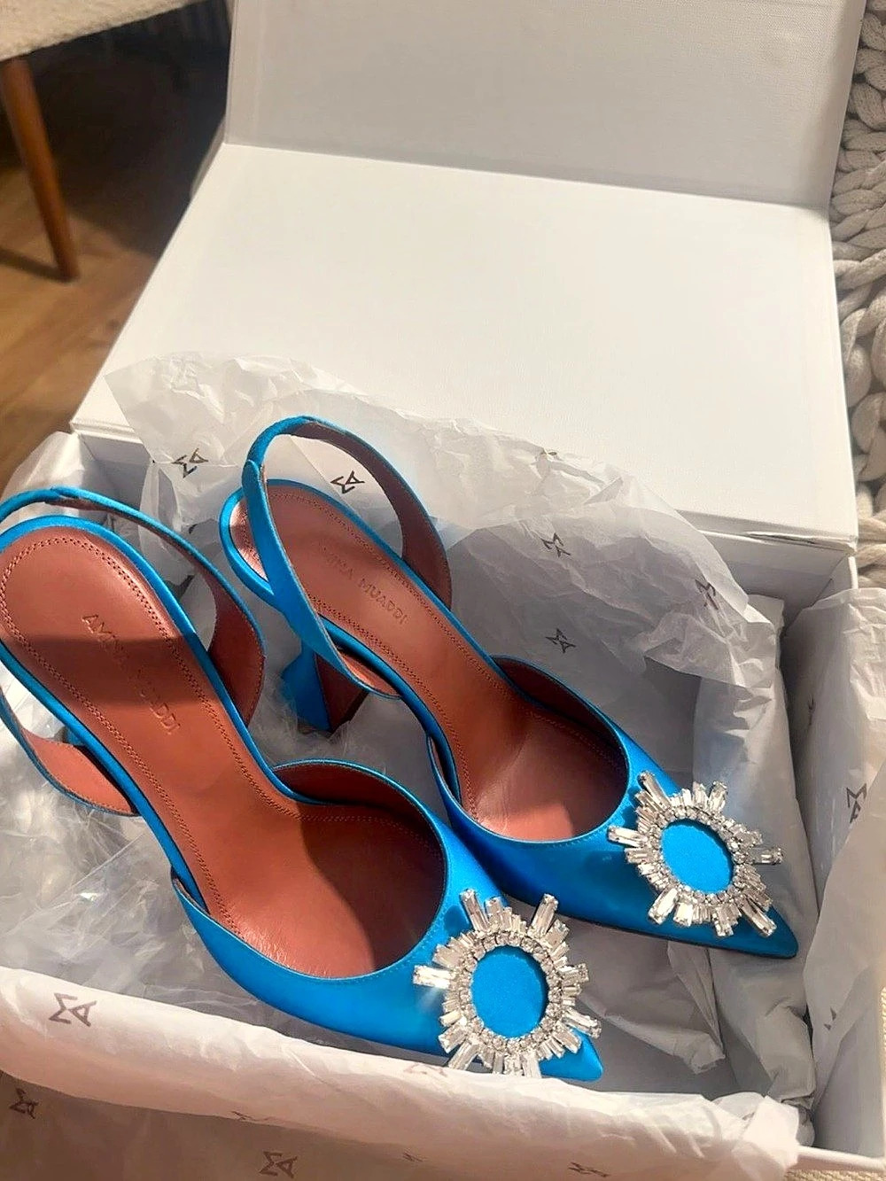 Amina Muaddi Begum Slingback Pumps Pointed-Toe Blue Like New